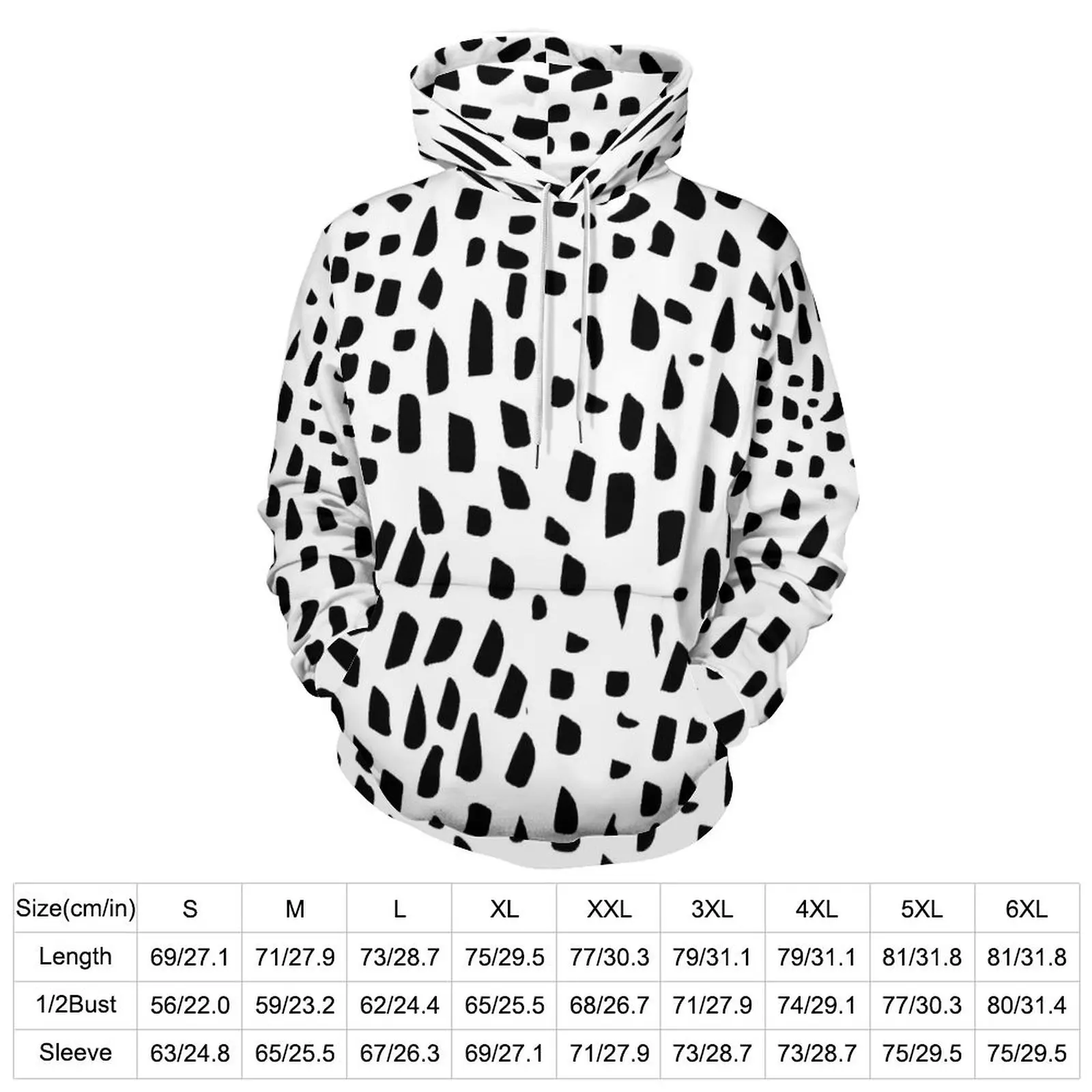 Dalmatian Print Casual Hoodies Man Spotted Black and White Elegant Custom Sweatshirts Winter Long Sleeve Loose Oversized Hoodie