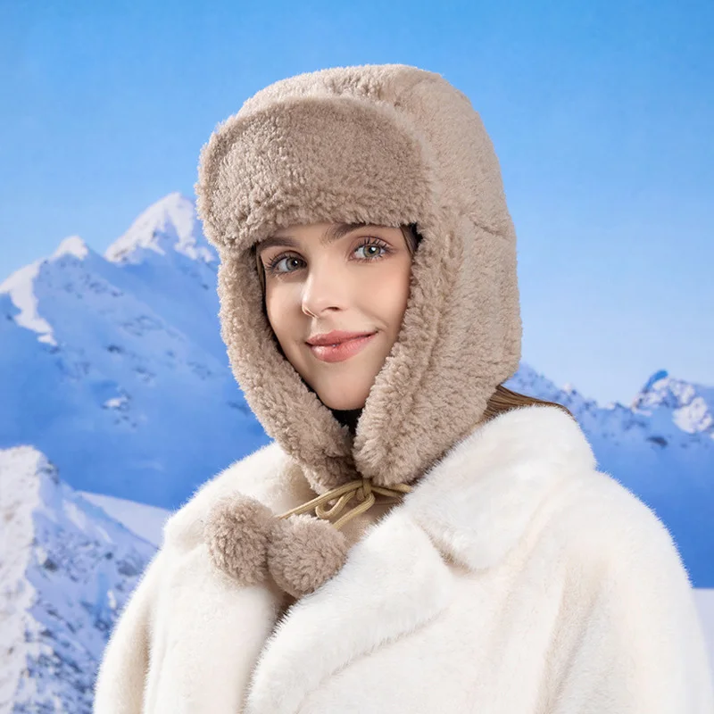 Chapéus bomber de pelúcia de inverno para mulheres menina engrossar quente earflap chapéu à prova de vento térmico ushanka chapéu ao ar livre frio esqui escalada bonés