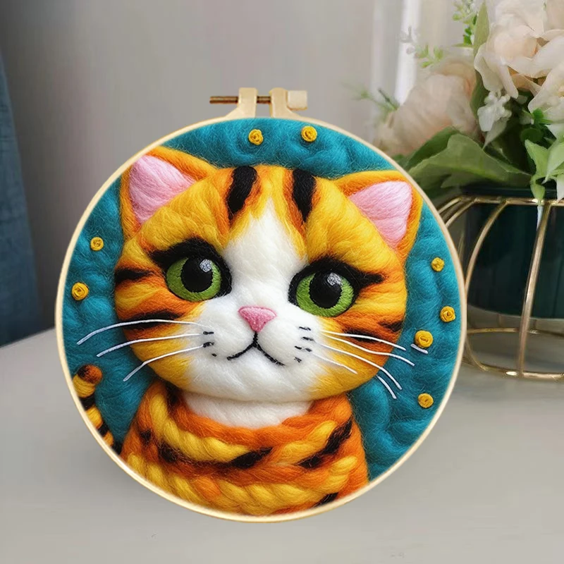 

1 Pack Cute Cat Pattern Diy Wool Felting Painting Kit Wool Needle Felt Animal Picture Kit Felt Creative Craft Gift