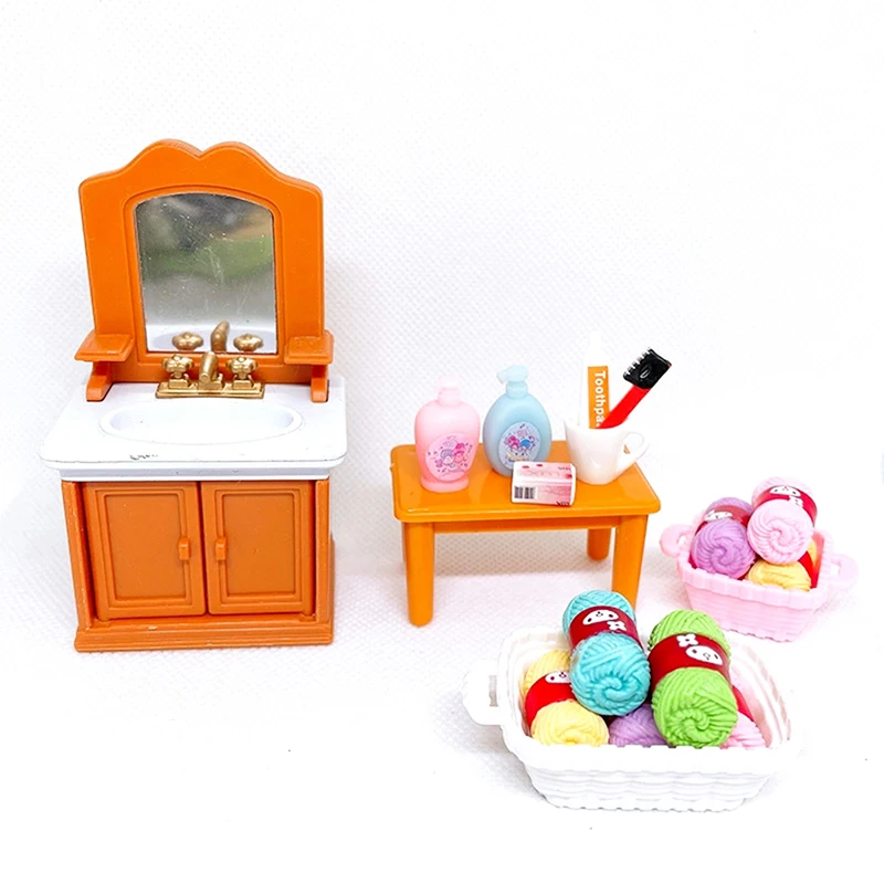 1:12 Miniature Items Dollhouse Bathroom Supplies Toothbrush Toothpaste Towel Shampoo Wash Set Bathroom Furniture Accessories