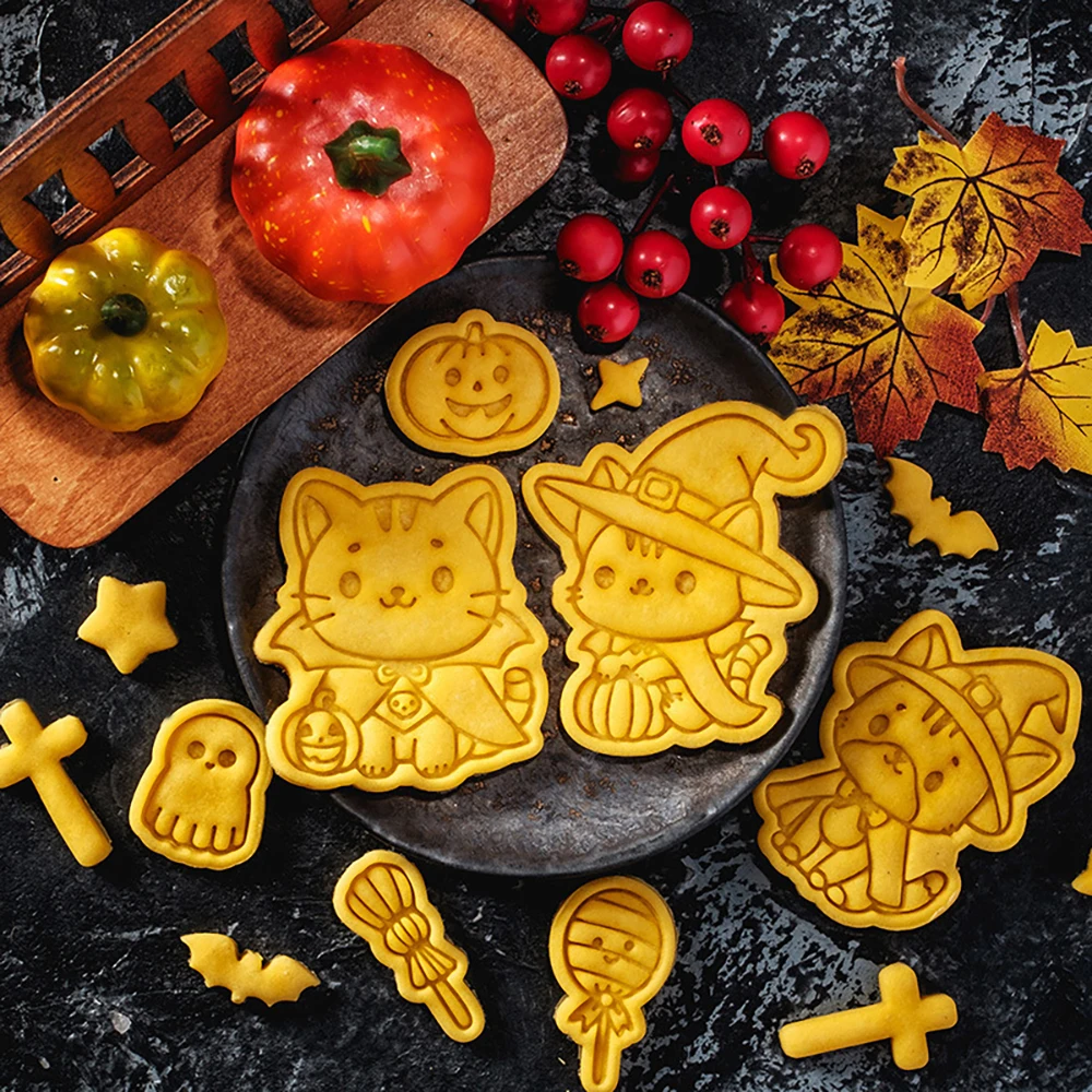 

Cartoon Halloween Wizard Kitten Cookie Cutters DIY Bakery Tools and Accessories Stampcookie Cutters