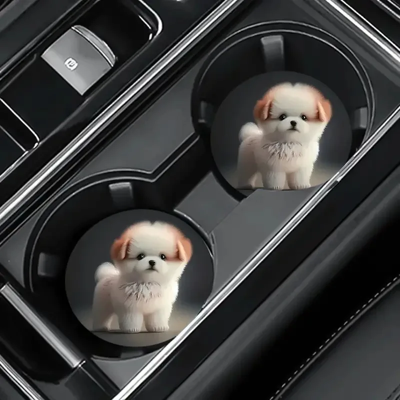 2 Stuks Schattige Puppy Siliconen Water Onderzetters Waterdicht Antislip Zeefbestendig Spill Coaster Notch Opslag Mat Auto-interieur accessoires