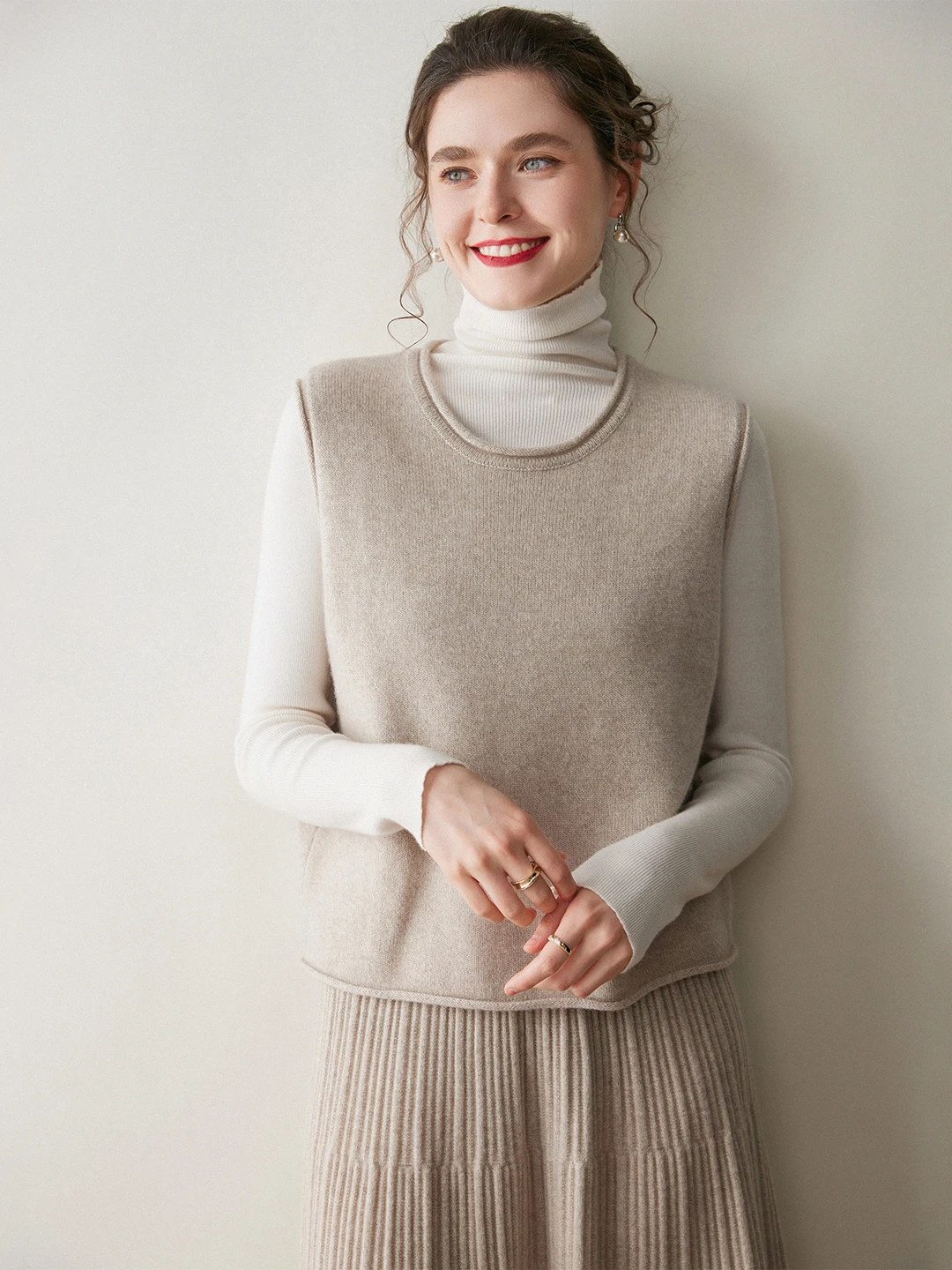 

Женский вязаный жилет Lamb Camere с круглым вырезом, свободный крой, универсальный шерстяной топ с функцией сохранения тепла, для повседневной носки