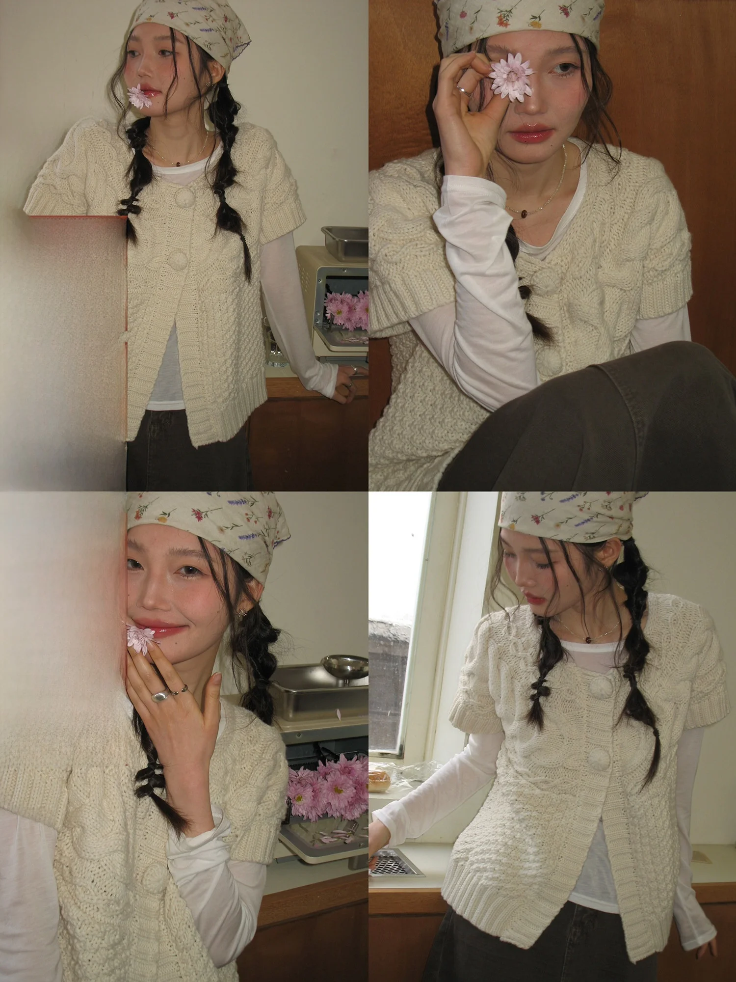 

Loose Fit Knitted ort Sve round Ne Single Button Cardigan Women's Korean Sle Casual Feel Outerwear Top