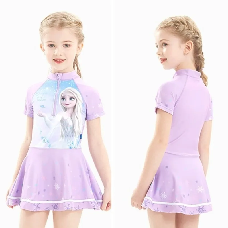 อะนิเมะ Disney series Frozen Elsa สําหรับเด็กและเด็กผู้หญิง ใหม่น่ารักสร้างสรรค์การ์ตูนรูปแบบแห้งเร็วระบายอากาศชุดว่ายน้ําชิ้นเดียว