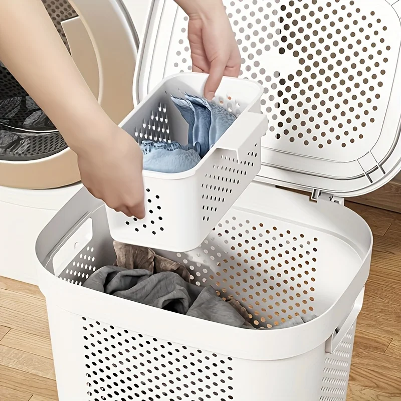 

Laundry basket with wheels and handle, large capacity covered dirty clothes basket, suitable for laundry rooms, bedrooms