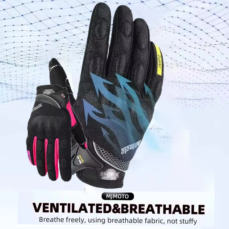 

High-Visibility Pink Black Summer Motorcycle Riding Gloves Men Breathable Mesh Touchscreen Anti-Slip Protective Men Racing Glove