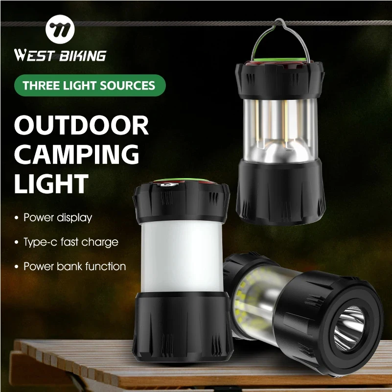 

WEST BIKING Portable Camping Lights Type-C Charging Camping Atmosphere Tent Lights Outdoor Waterproof Hiking Fishing Flashlights