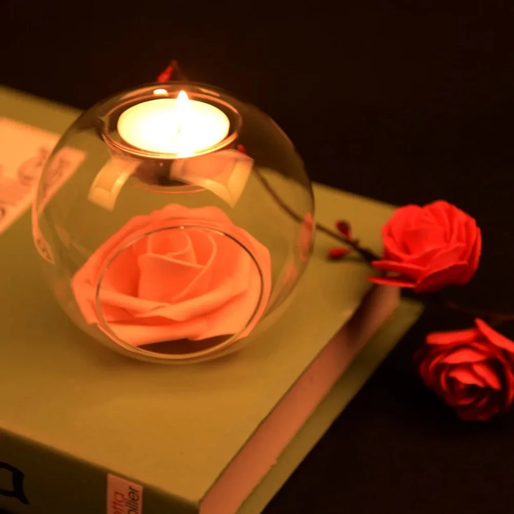 6/12pcs Glass Round Hollow Candle Holder Clear Tealight Holders with Side Opening Romantic Table Decor for Wedding Party Home view 4