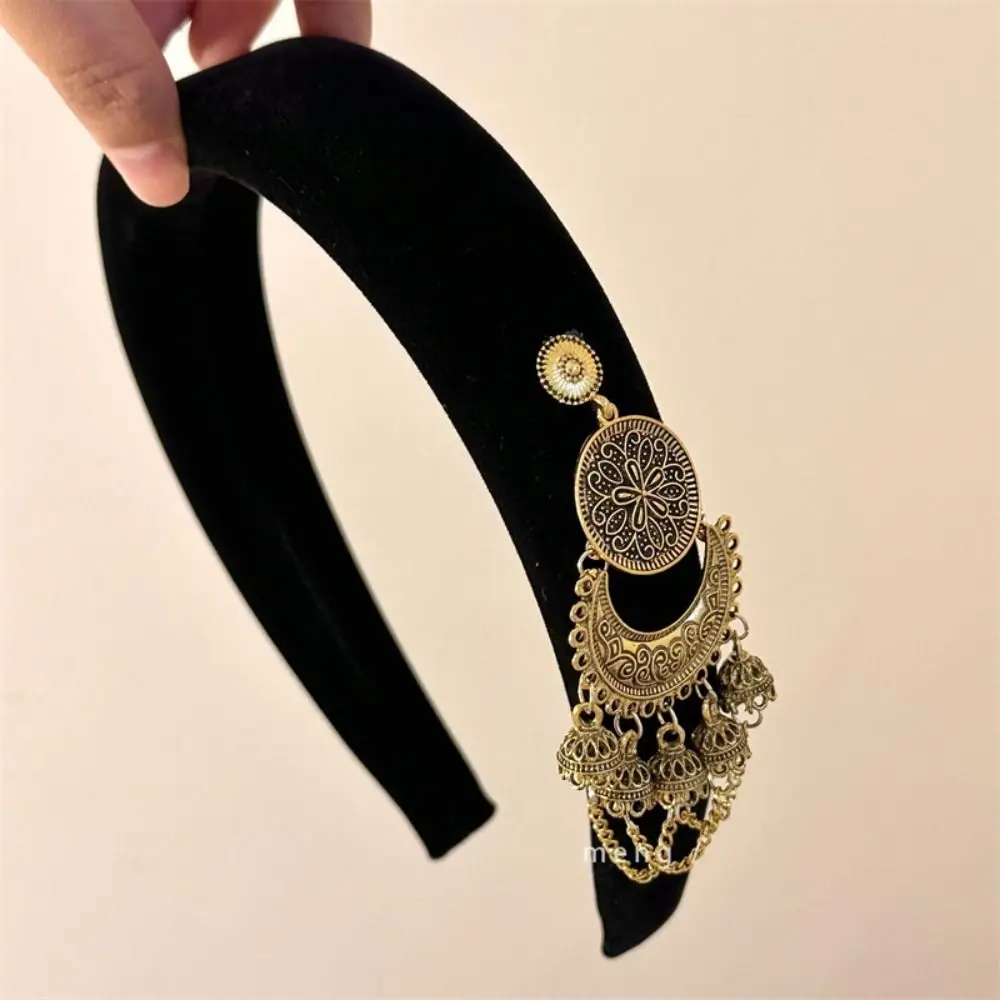 Temperament Velvet Tassel Bell Hair Band Vintage Retro Ethnic Style Hair Hoop Pendant Elegant Chinese Style Side Clip Headwear