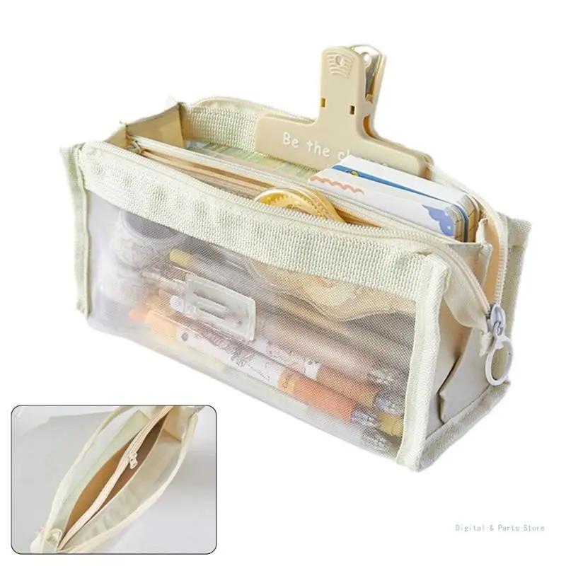 M17F Big Capacity Pen Clear Mesh Pencil Bag Zipper Pen Case 5-layer Pen