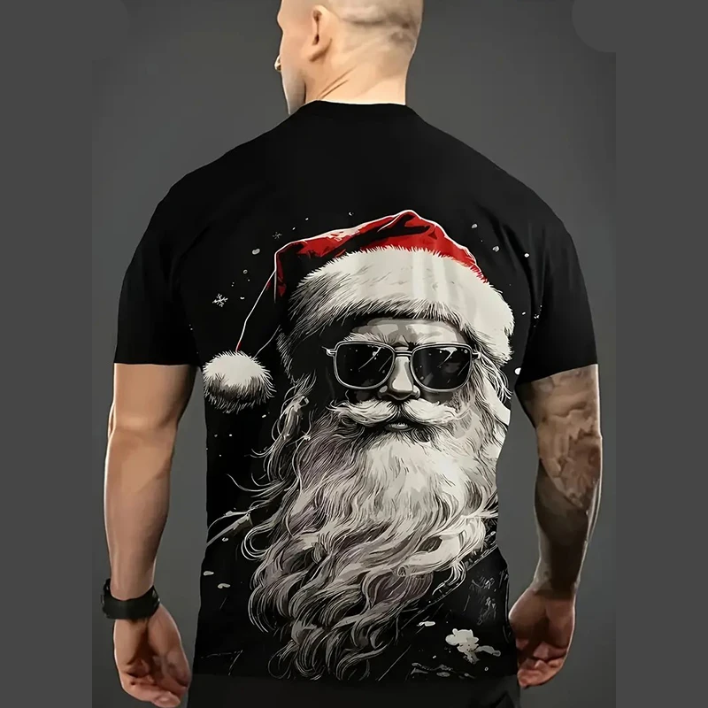 Men's Santa Graphic Christmas Gift Holiday Party Casual And Comfortable Short Slee Ve T-Shirt Summer Breathable Polyester Fabric