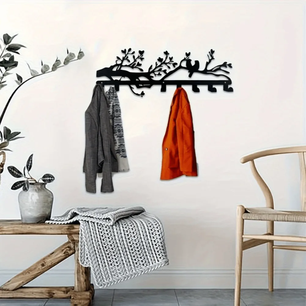 CIFBUY Iron Wall Art Bird Branch Rack Storage Holder Home Decor for Bedroom Kitchen Black Metal Hanging Ornament Display Shelf