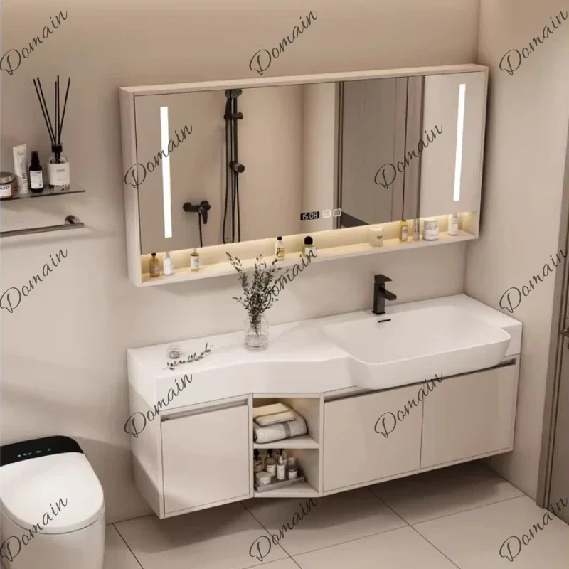 DWE Design Light Bathroom Cabinet Complete Set Unique Space Saving Bathroom Mirror Cabinet Shelf Display Mobile Da Bagno Furnitu
