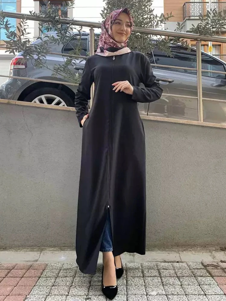 Autumn Morocco Dress Muslim Women Zipper Open Abaya India Abayas Dubai Turkey Islam Party Kaftan Robe Longue Vestidos Largos