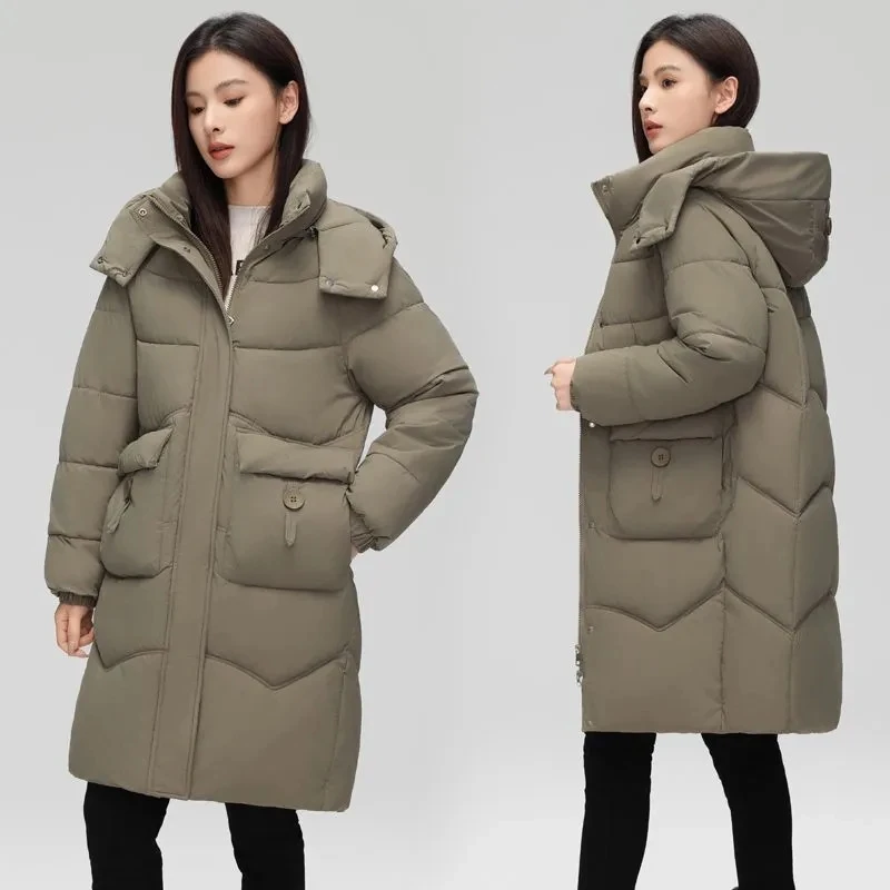 Women Winter Warm Thicken Down Cotton Jacket 2025 New Women Long Cotton Coat Korean Loose Hooded Parka Outwear Women Cotton Coat