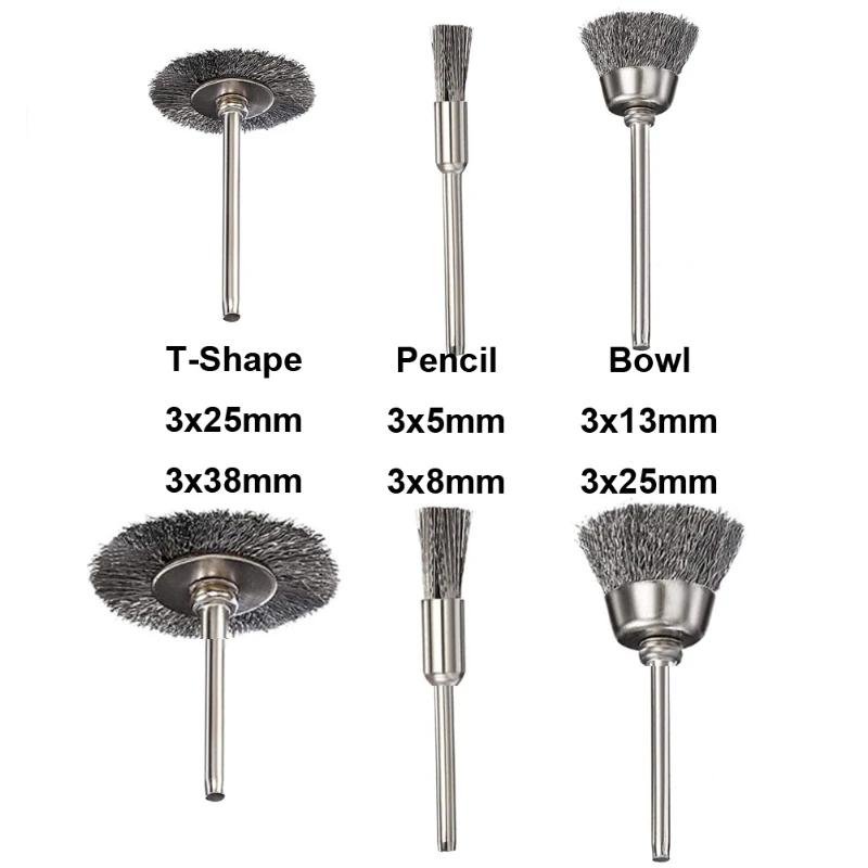 15Pcs/set Mini Wire End Brush Stainless Steel/Brass for Dremel 3mm 1/8\