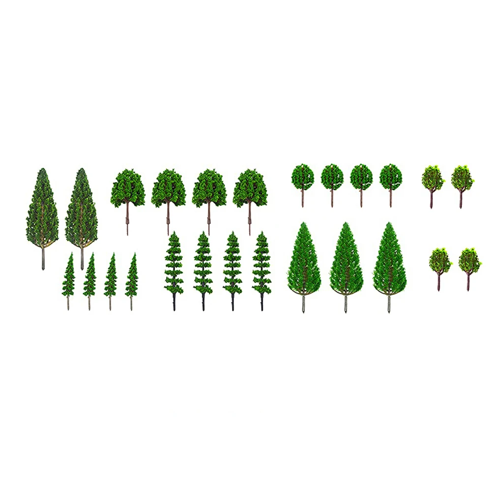 25pcs Mixed Height Miniature Trees 0.98-5.12in Plastic Green Foliage for Train Diorama Landscape Architectural Model