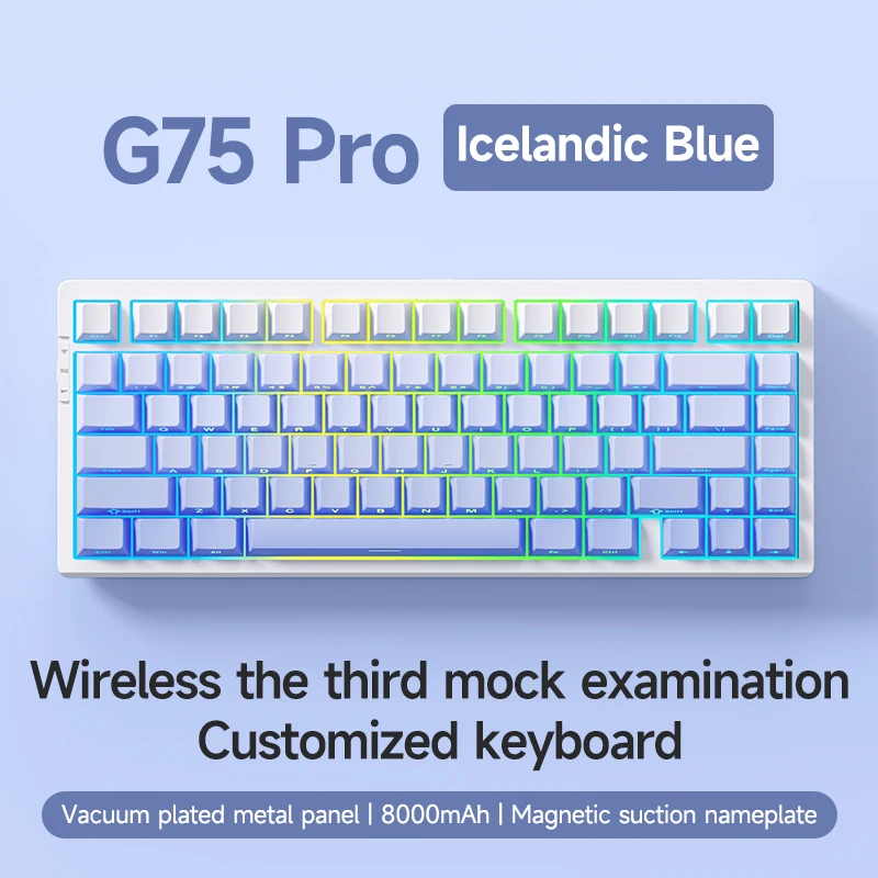 M/ G75 Teclado mecânico sem fio para jogos, Bluetooth, Com fio, RGB personalizado, 75% Layout, Estrutura de junta do perfil do OEM, 2.4G