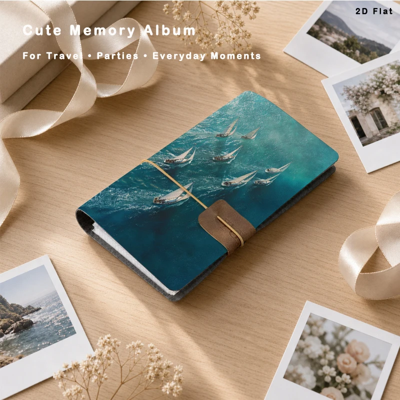 Ocean Sailboat Printed Photo Binder Album 80 Pockets, Loose-leaf 6-Ring Photo Storage Book for 3 Inch Instant Photos, Portable T