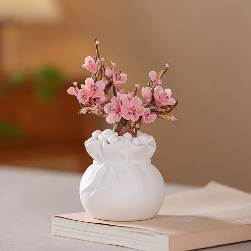 Ceramic pinch flower bag bag rich plum blossom handmade new Chinese home accessories living room TV cabinet bogu frame ornament