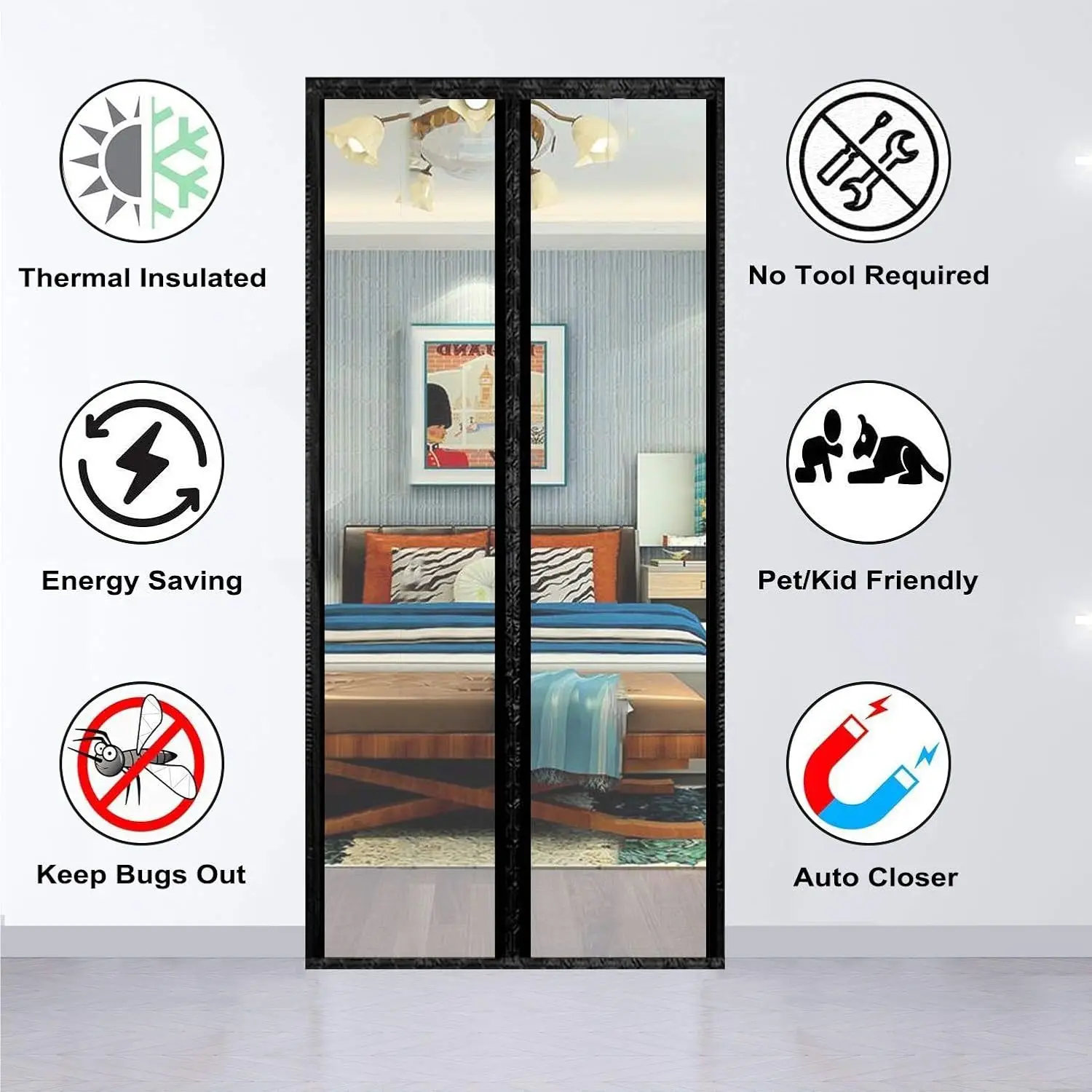 Transparent Insulated Curtain-Magnetic Thermal Cover, Screen Self-Closing Privacy Screen Hands Free for Patio, Kitchen, Bedro