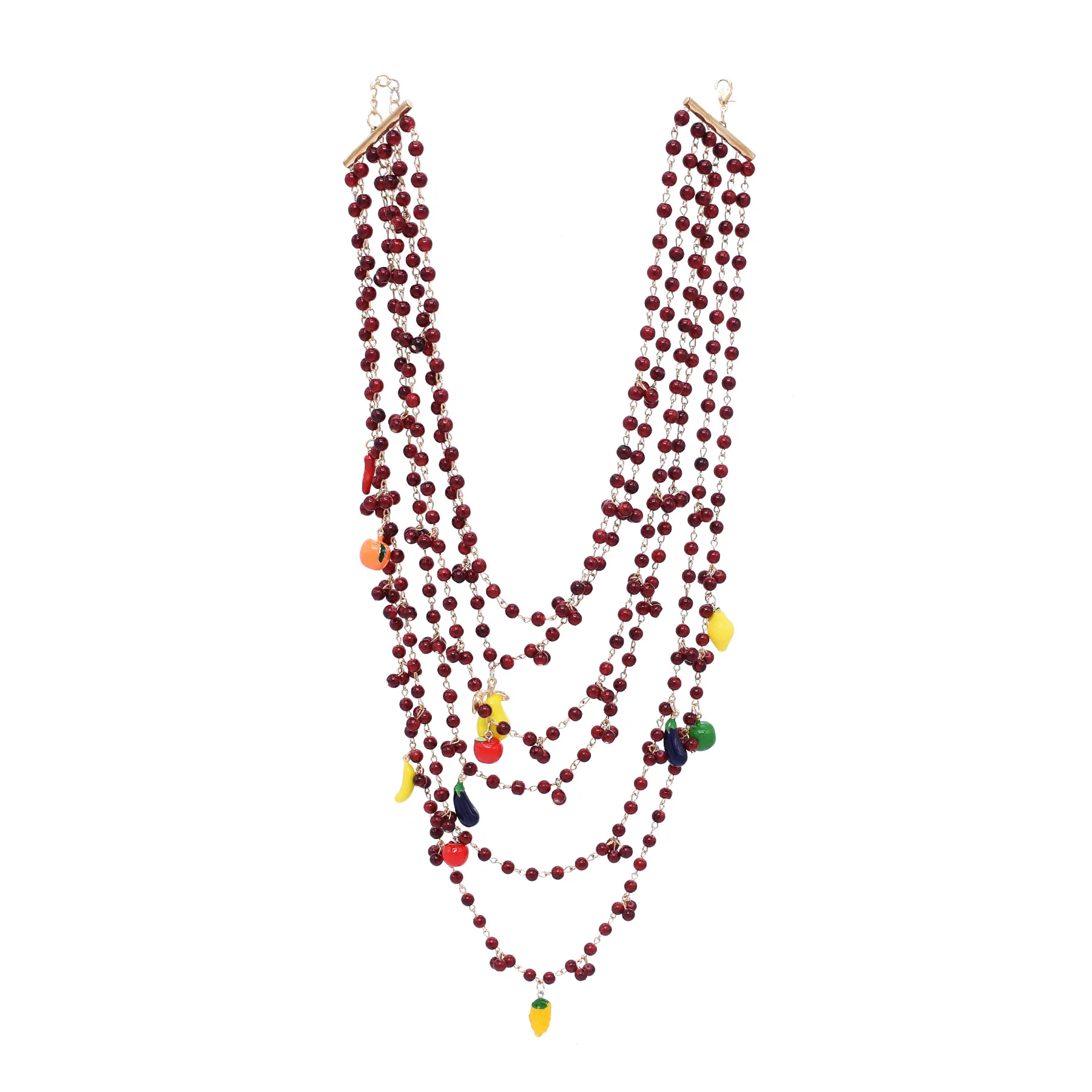 Multi Layer Beads Vegetable Fruit Starfish Pendant Necklace for Women Girls European American Fashion Cute Beaded Neck Jewelry