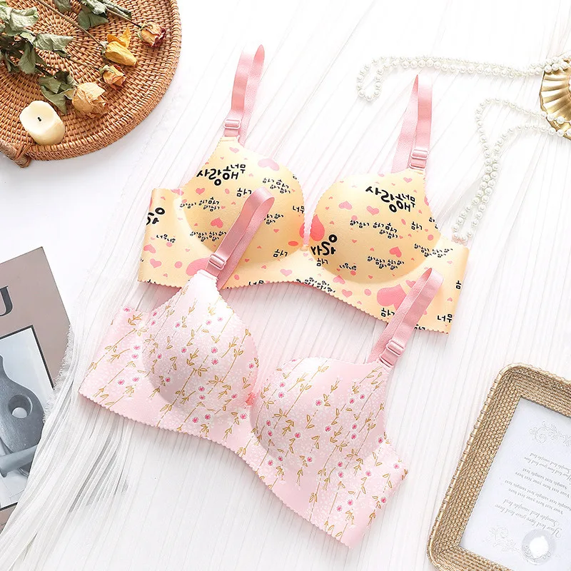 Kids Girls Print Training Bras Wireless Cotton Underwear For Teenage Girls Young Student Training Bras Solid Age For 12-18Years