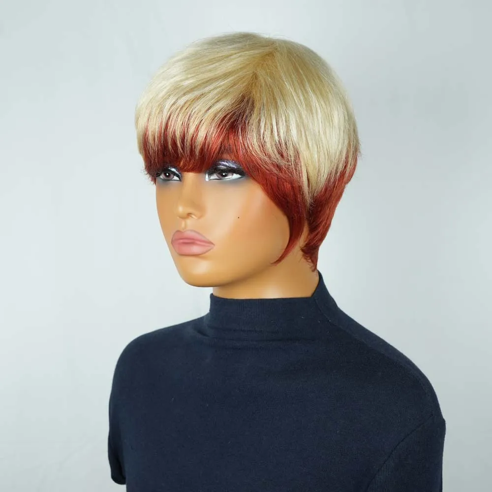 픽시컷 가발 인모 숏 스트레이트 픽시 가발 흑인 여성용 레이어드 브라질리언 레미 인모 머신 메이드 가발