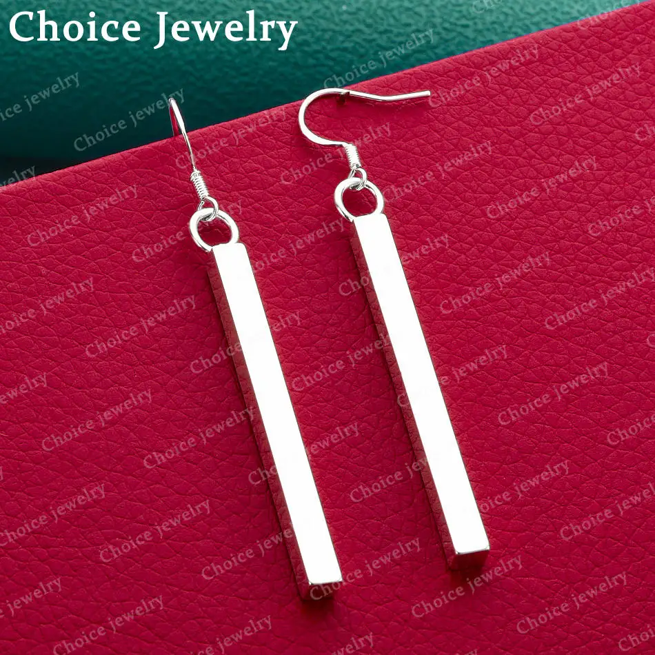 

925 Sterling Silver Square Columns Drape Earrings For Women Fashion Drop Earring Wedding Party Charm Jewelry Accessories