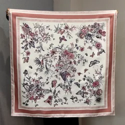High-end Elegant Women's Exquisite Love of Butterfly Print Quality 14MM Twill Silk Hand-rolled Edge All-match Square Scarf