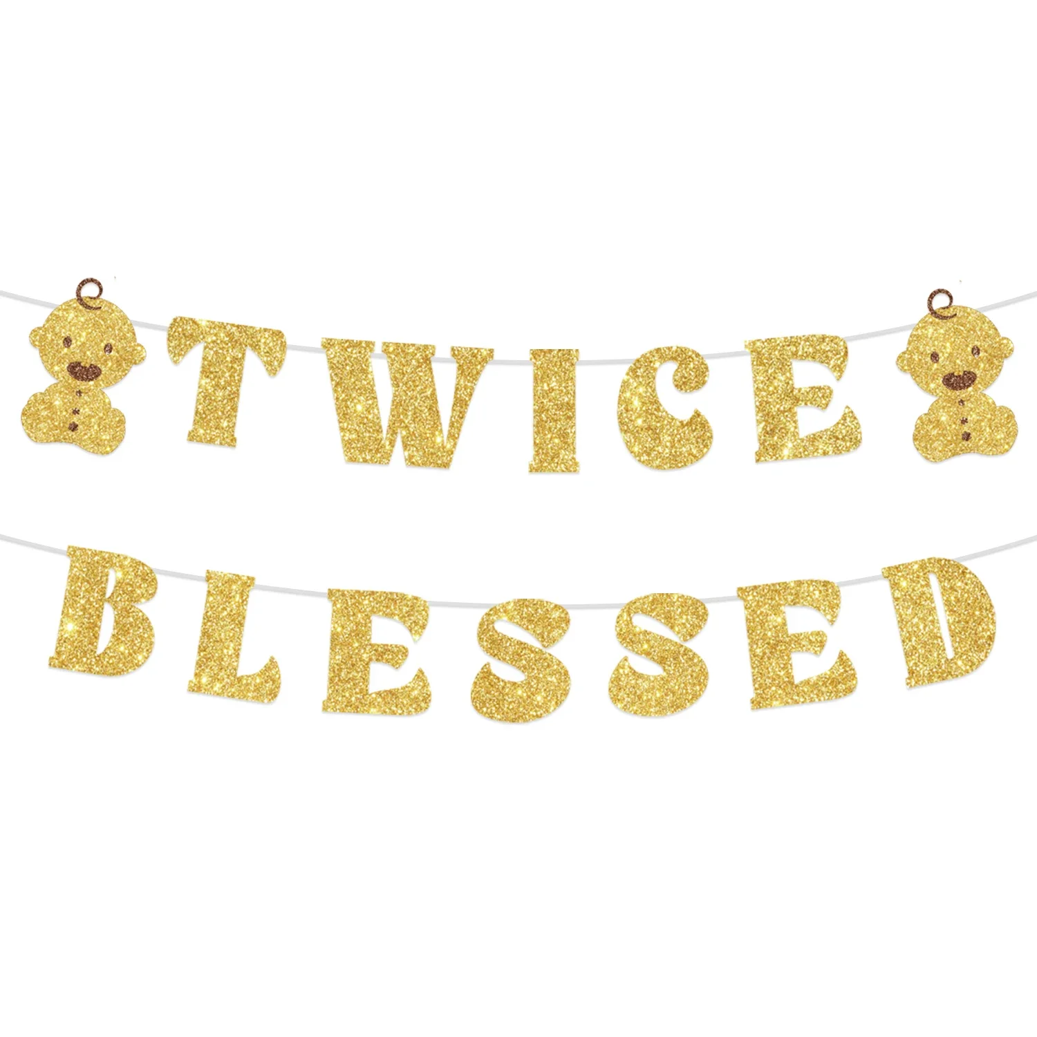 

Gold Glitter Banner for Twins Baby Shower Decorations, Welcome Two Babies Banner, Pregnancy Announcement, Party Supplies