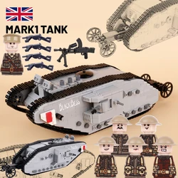 WW1 Military British Vehicle MARK 1 Tank Building Blocks Soldier Figures Accessories Weapon Bren LMG Mini Car Models Brick Toys