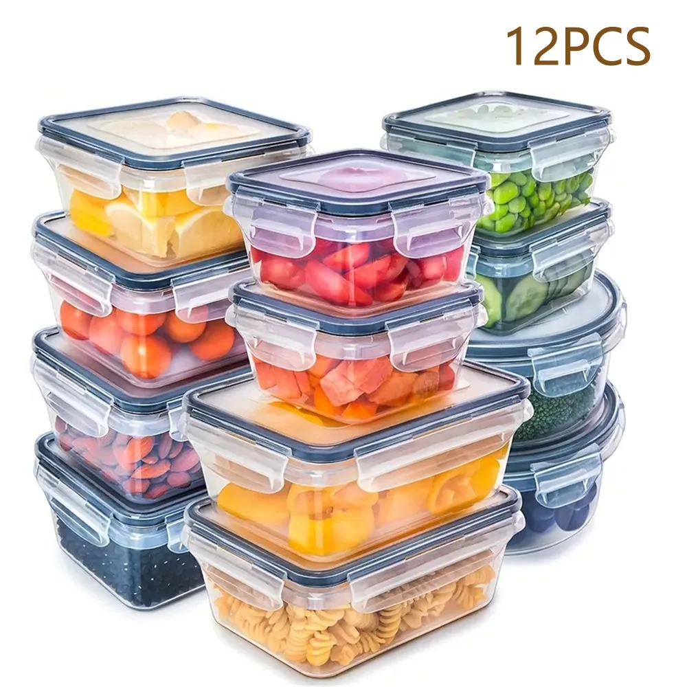 

12pcs-set Food Airtight containers Lunch Boxes Set, Microwave safe BPA Free Food Grade PP Plastic Container