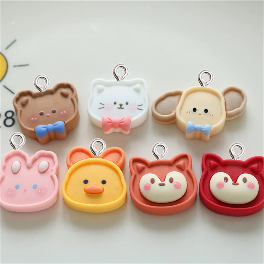 10Pcs Cartoon Animals Resin Charms Duck Bear Cat Dog Rabbit Fox Cute Pendant Women DIY Earring Necklace Jewelry Making Accessory