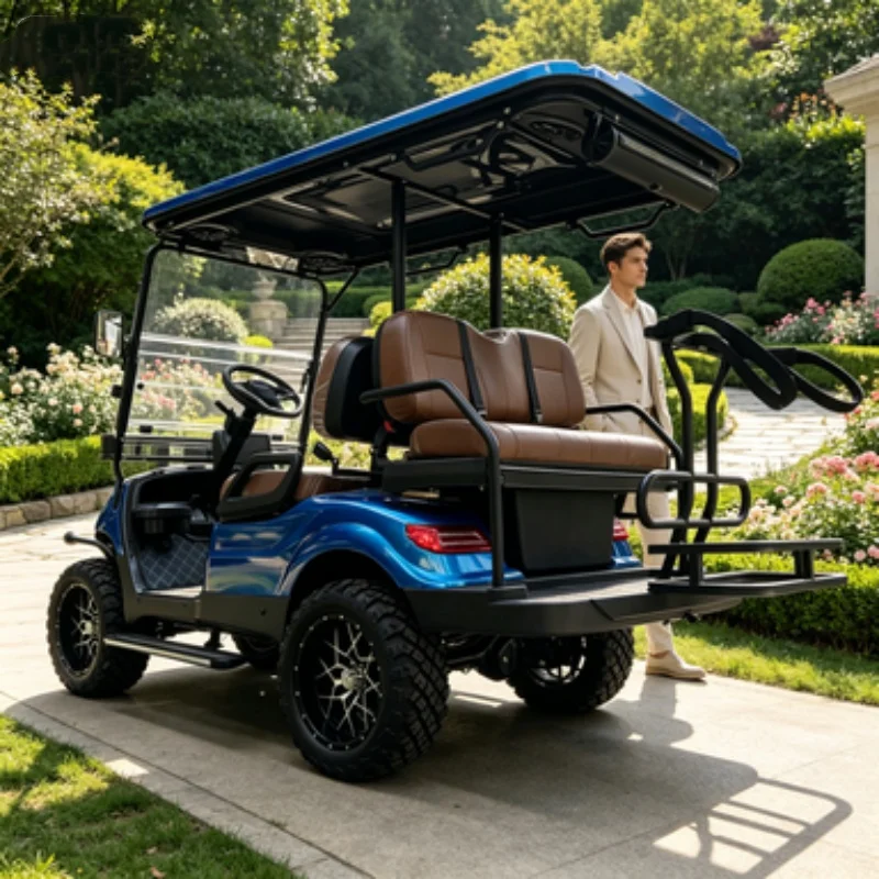 ODM 5000W High Power Electric Golf Cart Disc Brake 72V Lithium Battery 4 Seater Golf Cart 12 Inch Tires Front Basket Sound Bar