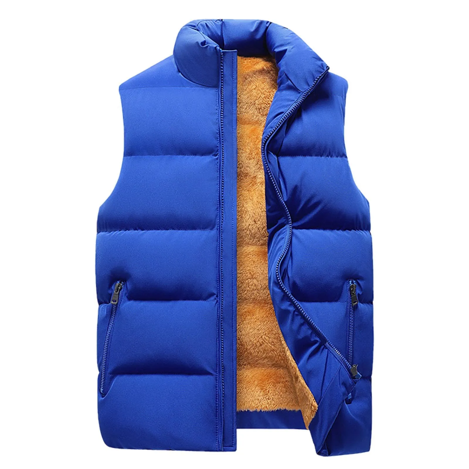 

Winter Men'S Outdoor Leisure Sleeveless Stand Up Collar Vest Warm Cotton Jacket With Fleece Suitable For Daily Wear