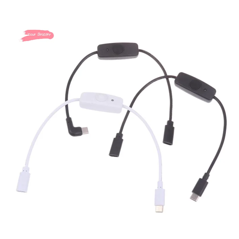 Y-1Pcs 5V 2A Short USB C Extension Cable With ON Off Switch USB-C To Type C Power Supply Cord For USB Fan LED Strips Desk Lamp