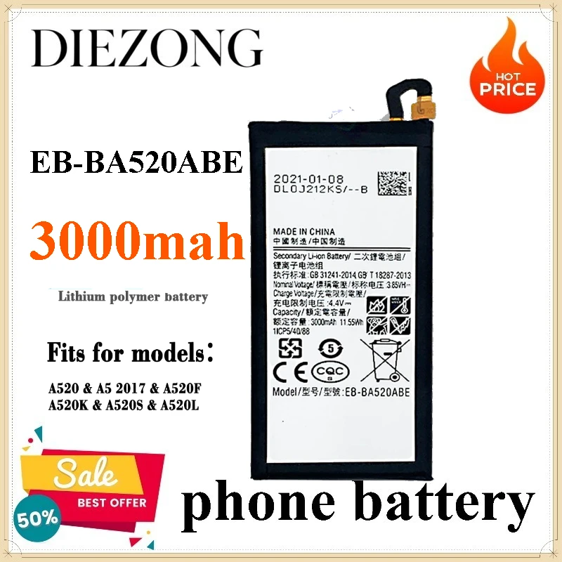 Совершенно новая батарея EB-BA520ABE 3000 мАч для Samsung Galaxy A5 2017 Edition A520 SM-A520F A520K A520L A520S