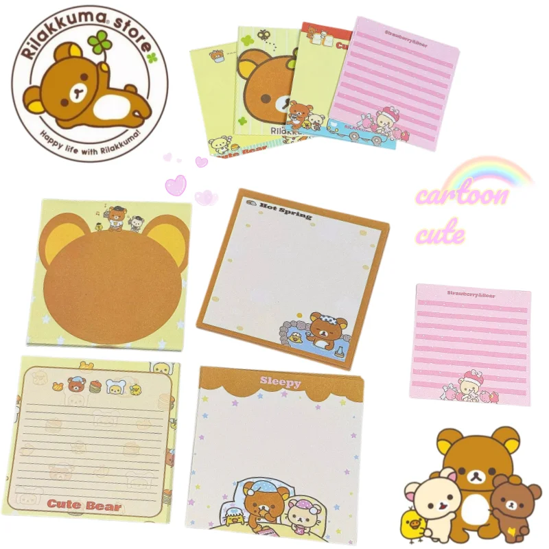 Bloc-notes adhésifs Rilakkuma, nouveau carnet créatif, mignon et de style cartoon, parfait pour les étudiants, bloc-notes adhésif portable et épais très attrayant