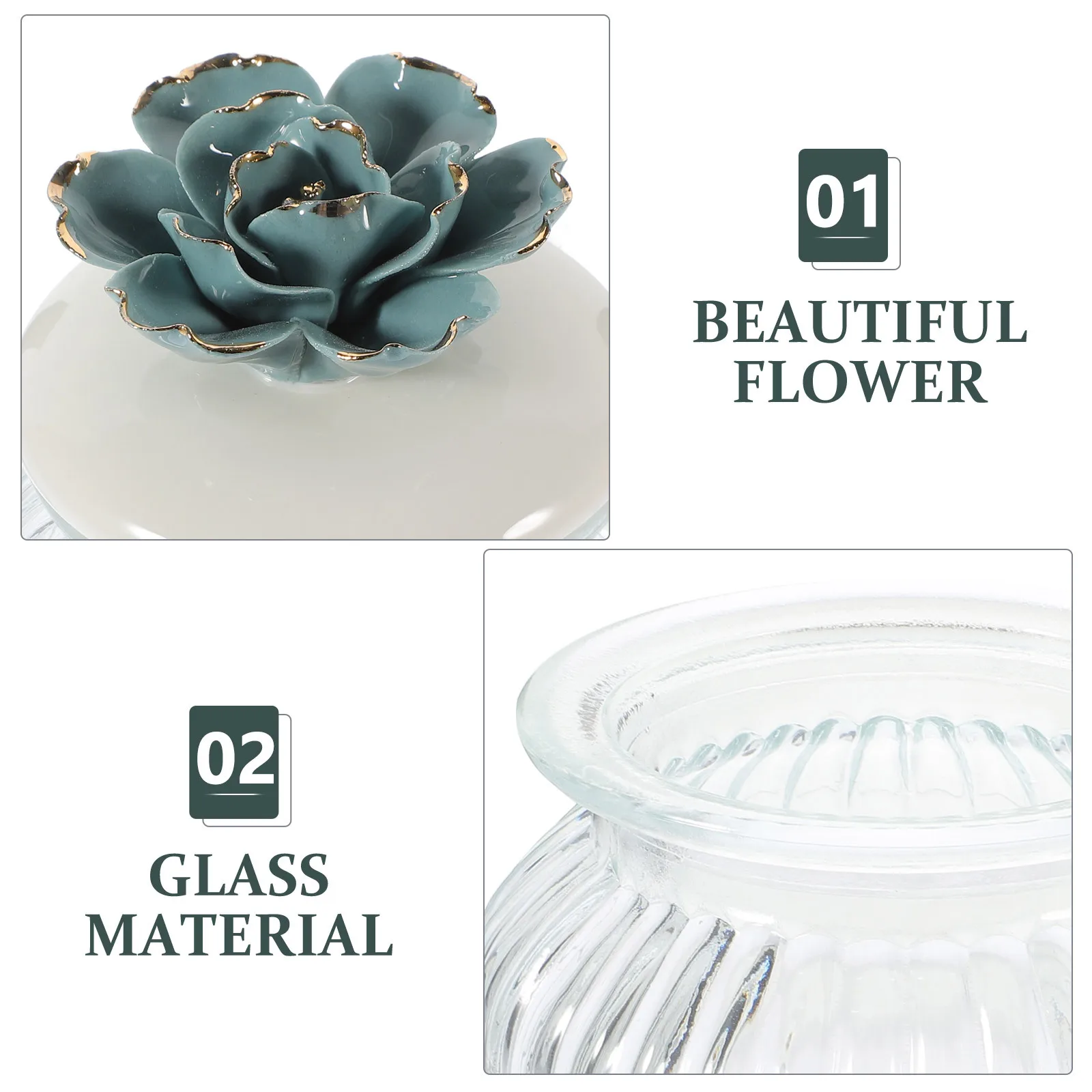 

Glass Airtight Food Canister with Gold Porcelain Flower Lid Sealed Jar for Coffee Tea Grain Storage Kitchen Storage