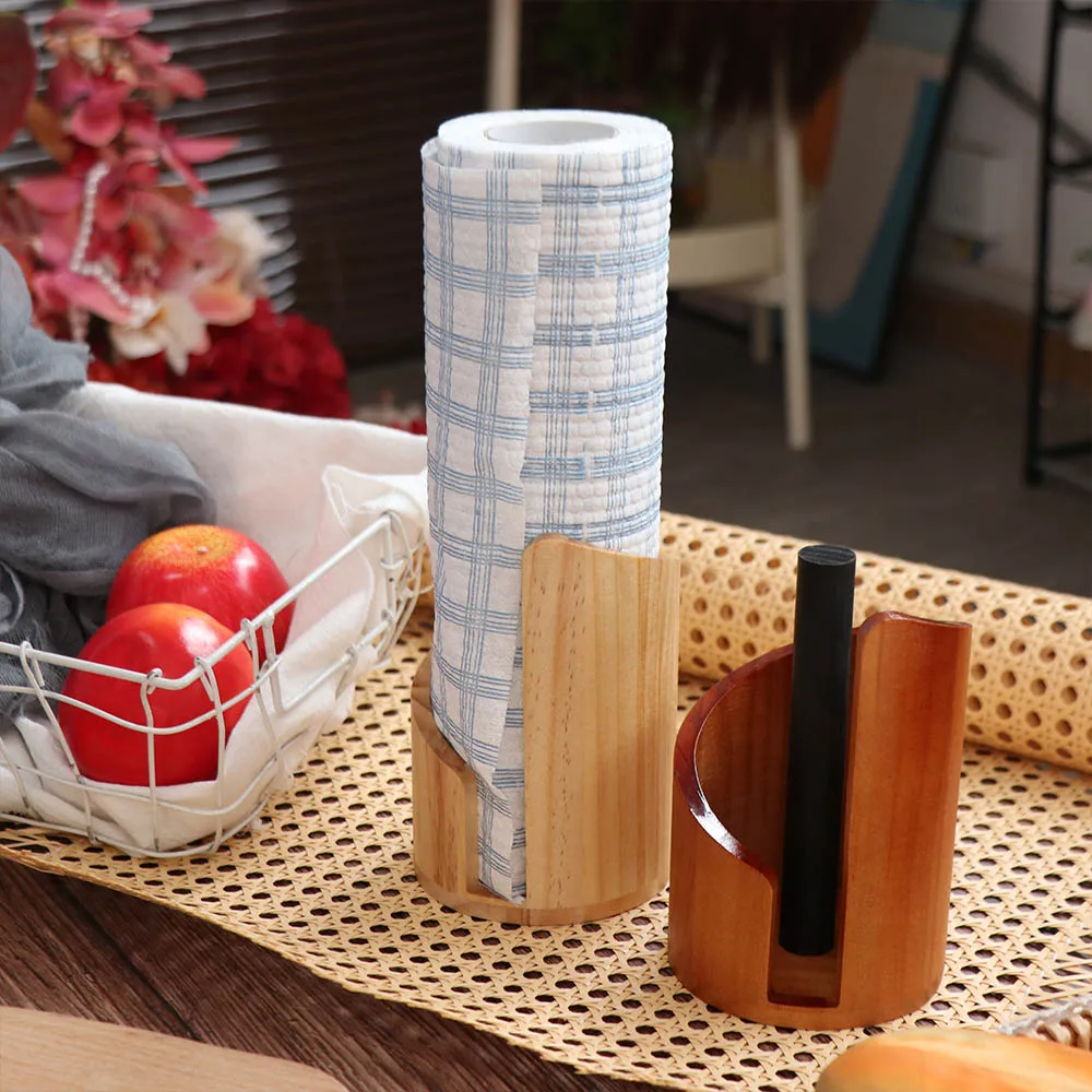 Large Capacity Wooden Paper Towel Holder Freestanding Base Ornament Storage Freestanding Paper Roll Holder Wooden