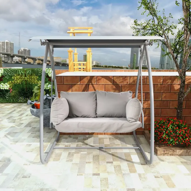 2026 Garden Comfortable Hanging Swing Outdoor Furniture Outdoor Metal Frame Patio Swing 2 Person Porch Swing With Canopypromote