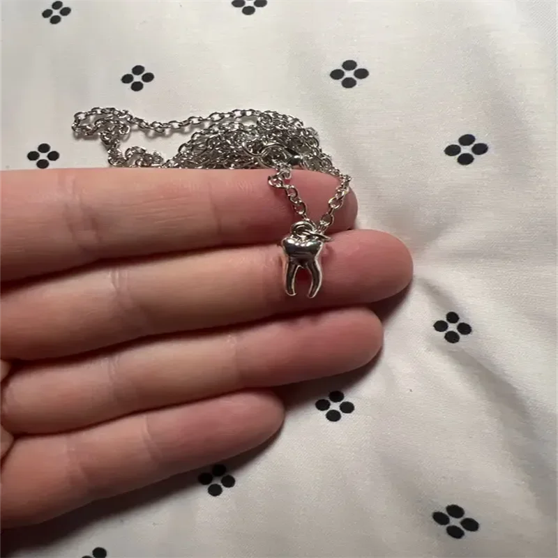 gothic Antique Silver Color Tooth Pendant Necklace Necklace for Girls Women wicca grunge fairy core goblincore alt accessories