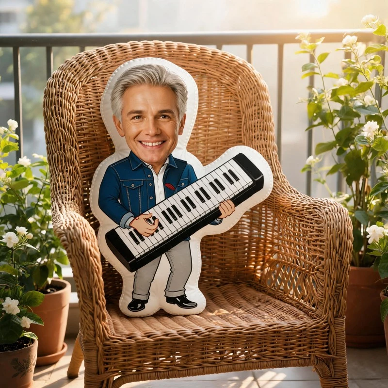 Custom Personalized Photo Musician Shaped Pillow, Smiling for Man with Keyboard Custom Picture Decorative Cushion, Unique Home D