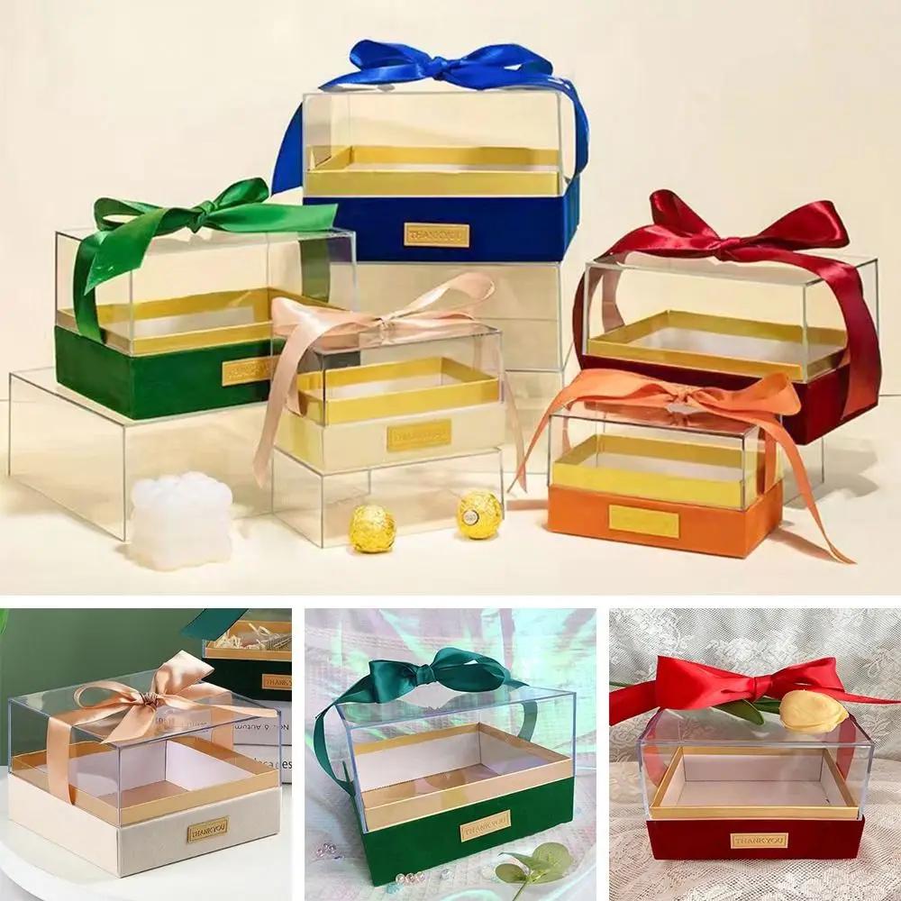 Transparent Wedding Hand Gift Box Birthday Party Acrylic Light Luxury Bow Present Box Valentine's Day Gift Box