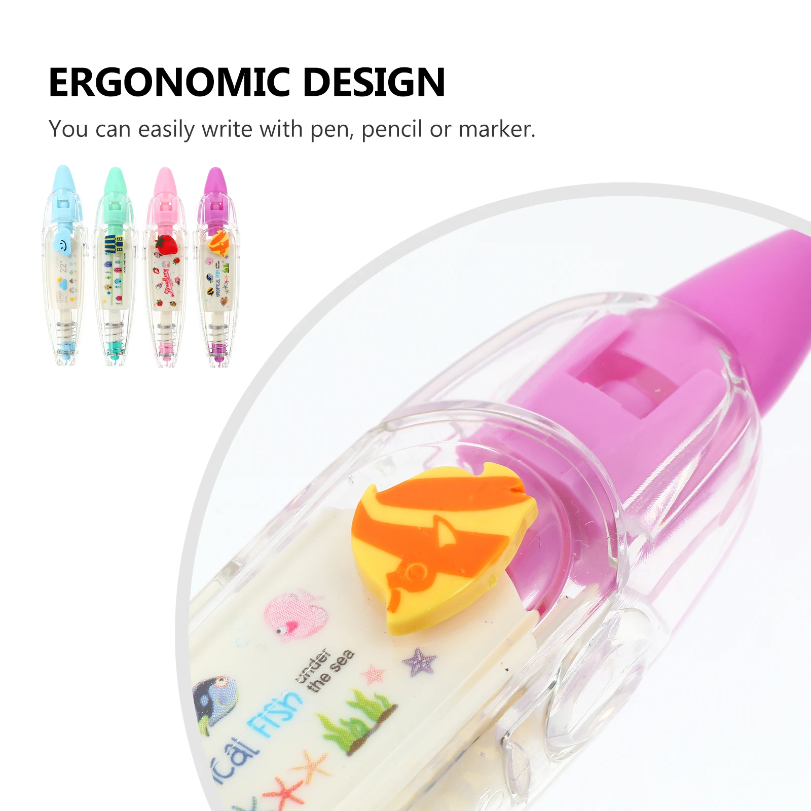 

4pcs Correction Tape Stationery Supplies Ergonomic Design Opaque Matte Tape Window Double Line Function Cartoon