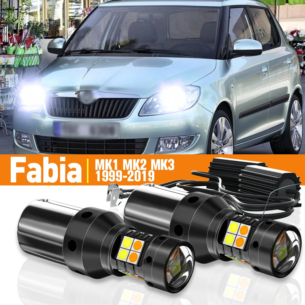 2pcs LED Dual Mode Turn Signal+Daytime Running Light DRL For Skoda Fabia 1 2 3 MK1 MK2 1999-2019 2007 2008 Accessories Canbus