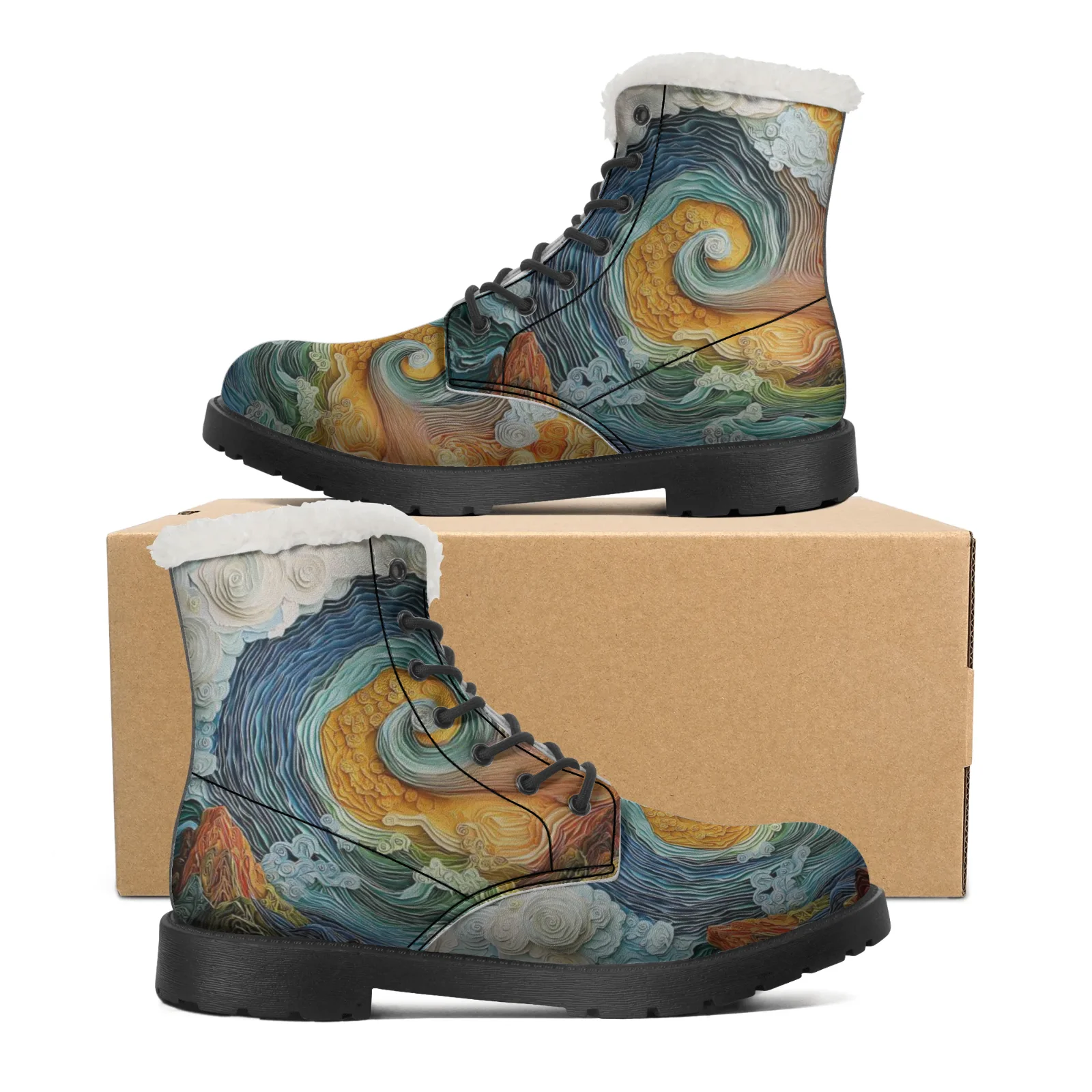 أحذية قطيفة مطبوعة على شكل سحابة قابلة للتخصيص، أحذية غير رسمية، أحذية منتصف الساق الأكثر مبيعًا للرجال والنساء، أحذية شتوية