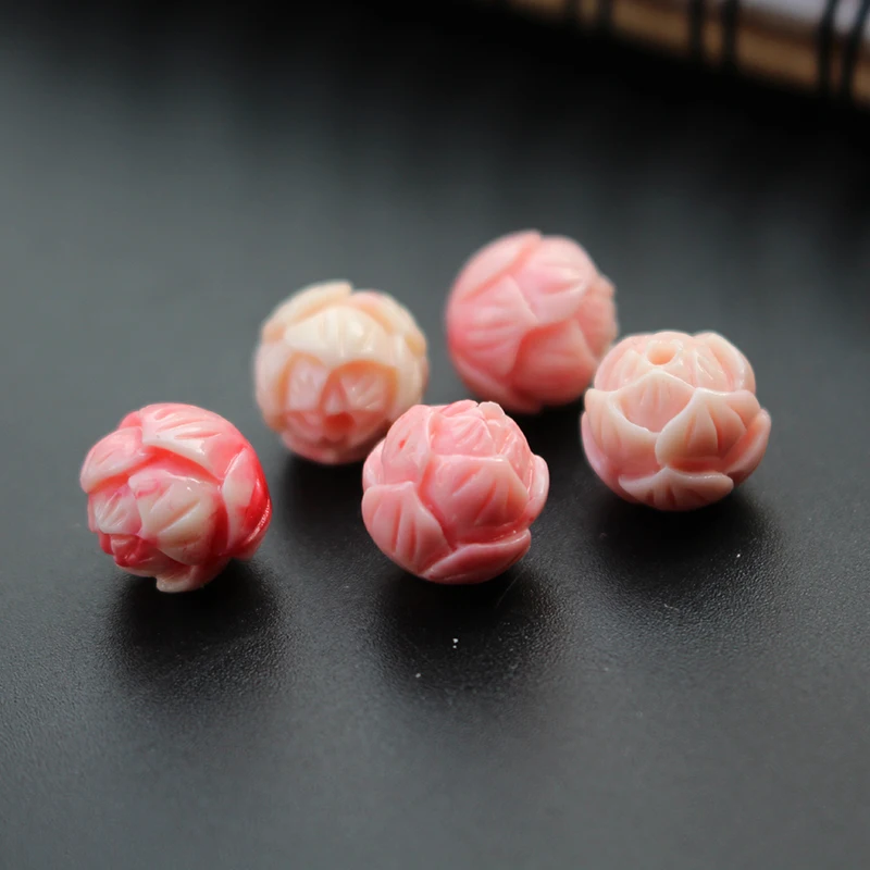 Bead 8mm 10mm Carved Lotus Beads Artificial Coral Flower Multi-color for Jewelry Bracelet Necklace making DIY Craft Loose Beads